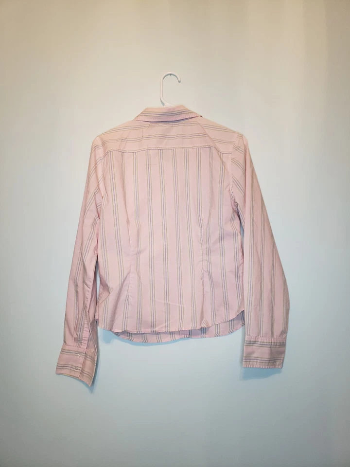 Утка голова женщин Sz XL полоски розовый зеленый синий длинным рукавом кнопка спереди эластичной - Изображение 2 из 4