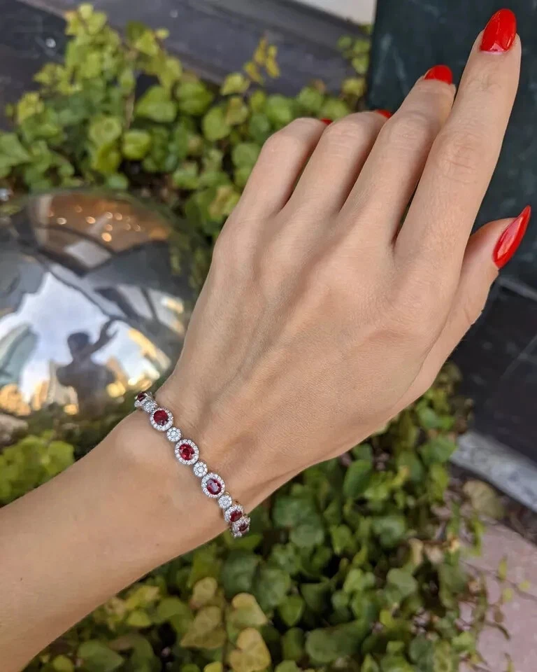 10.56 Ct Natural Ruby & Diamond Genuine Tennis Bracelet Solid 14K White Gold 7" - Image 4 of 4