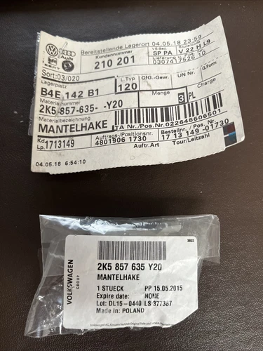 Genuine VW Parts 2 X Hooks For VW Caddy Mantelhake 2K5 857 635 Y20