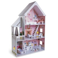 Puppenhaus Cinderella Rosa/Weiß Holz 3 Bespielbare Etagen Puppenvilla Mit MöBel
