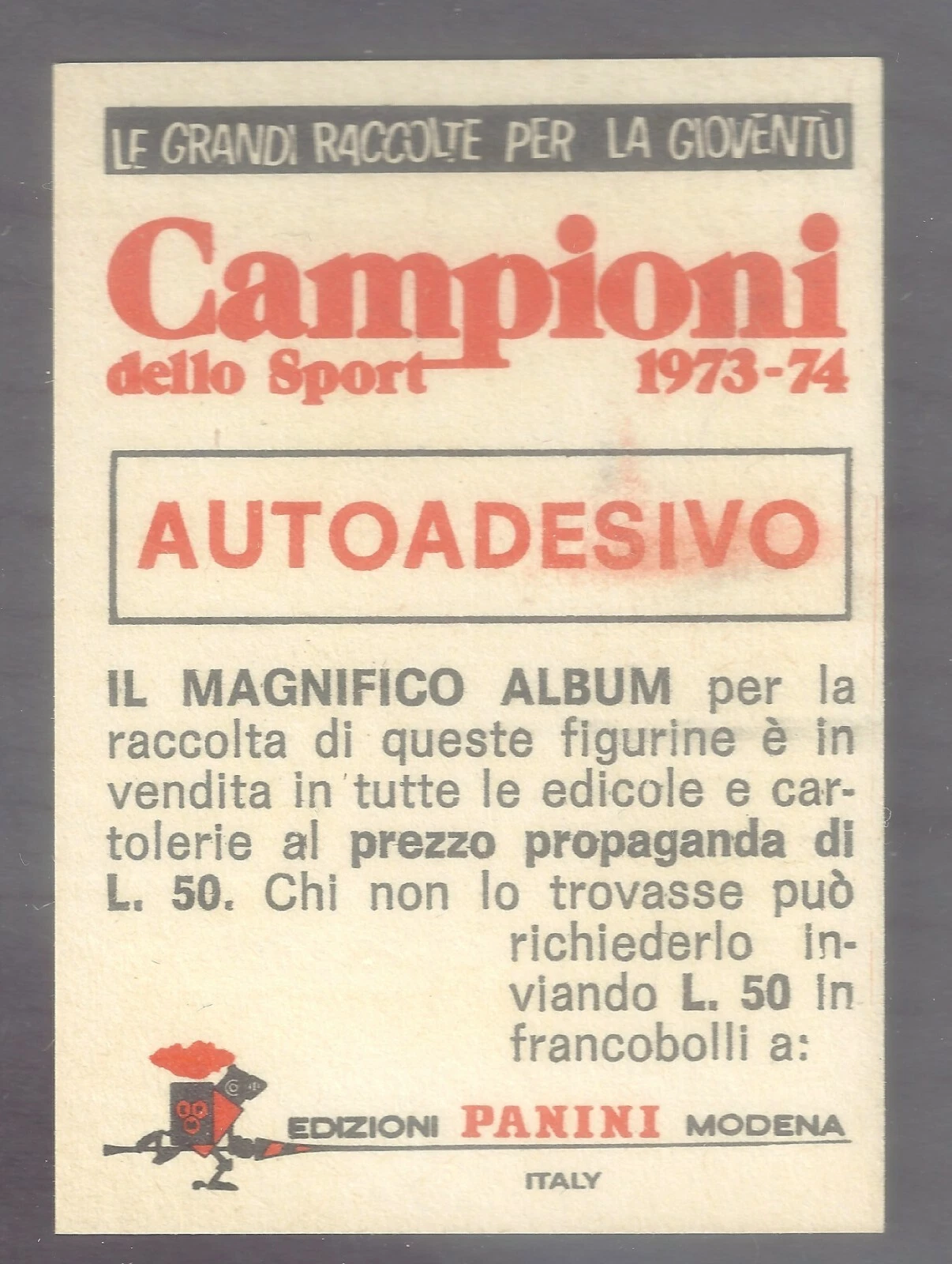 1973年 Panini Campioni Dello スポーツ モハメド アリ カシアス クレイ 中央 - 画像2/4