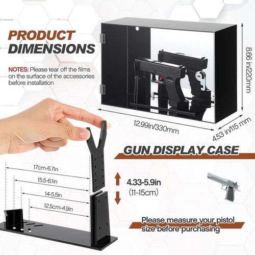 Vitrina de pistola acrílico con bloqueo espejado pistola revólver soporte de pared caja de sombra - Imagen 3 de 9