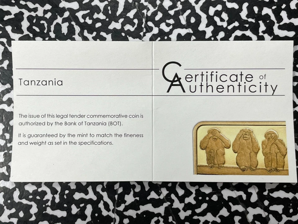 2014 Tanzania 1500 Shilling Three Wise Monkeys (20 Available)(1 Coin Only) Gold! - Image 4 of 4