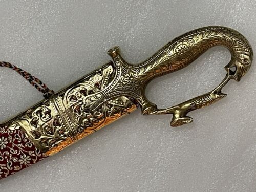 Spada corta matrimonio Rajput sposo manico ottone fodero Mahroon vero pronto per la battaglia - Foto 8 di 11
