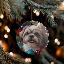 Shih-Tzu Dog Collectible Ceramic Christmas Holiday Ornament