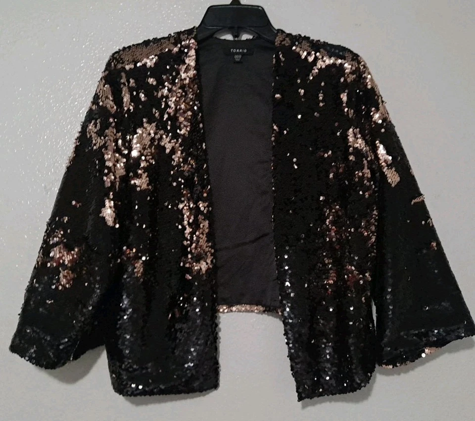 Torrid черное золото двухцветный блестки драпировки открытый передняя куртка размер 0/0 - Изображение 3 из 4