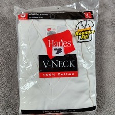 Hanes Men's V-Neck T-Shirts 3 Pack Plain White Tee Vintage 2000 USA Large