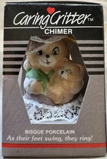 Vintage Jasco Caring Critter Chimer Bell Mother Cat & Sleeping Kitty Ornament 3"