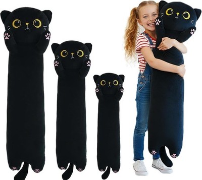 Lange schwarze Katze Plüschkissen 110 cm weiches Stofftier Körperkissen