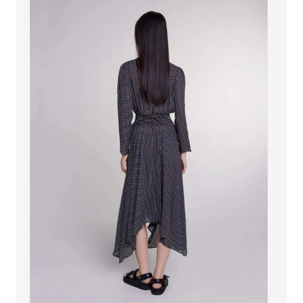 Maje Polka Dot Asymmetrical High-Low Long Dress Women's Size 38/M Sheer Classic - Image 2 of 4