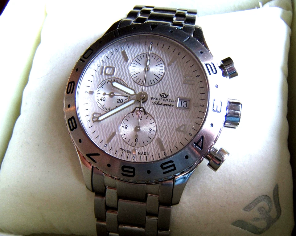 NUEVO DE LOTE SUIZO EDICIÓN LIMITADA PHILIP CRONÓGRAFO AUTOMÁTICO GMT ALMIRAL 44 MM 7750 JUEGO COMPLETO B&P Foto 3 de 4