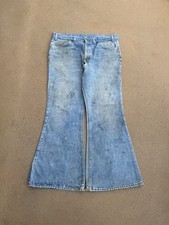 Vintage 70  s Levi  s 684 Orange Tab Bellbottom Distressed Denim Jeans Size 37x30