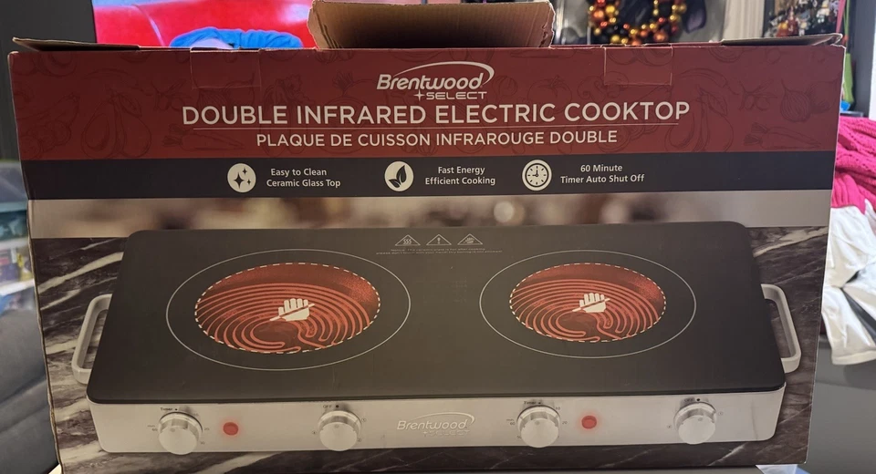 Quemador de encimera eléctrico infrarrojo doble Brentwood TS-382 1800W - negro/plateado Foto 2 de 4