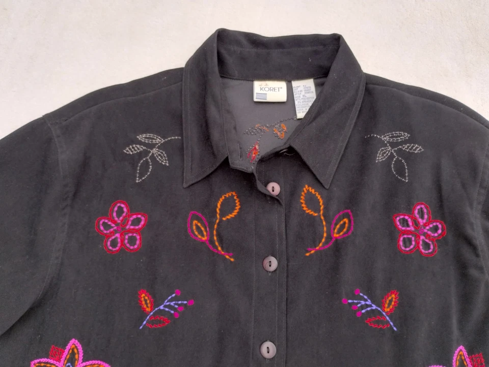 New Koret Black Embroidered Women's Jacket Size XL Pink Orange Floral Shaket - Image 4 of 4