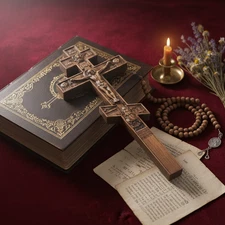 Orthodox Wooden Wall Cross 11.8x4.6in, Hand Carved Oak Ash Crucifix