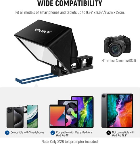 NEEWER Basic X12B Aluminum Alloy Liftable Teleprompter 12" for iPad Tablet Phone - Foto 6 di 8