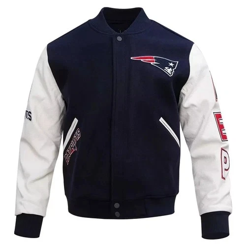 New England Patriots Varsity Jacket Black Wool & Leather Bomber Style Coat video thumbnail