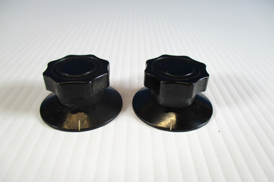 #ad Black Plastic Skirted Knobs Pair Daka Ware 1 1 2quot; Wide 3 4quot; Tall Ham Radio Amp $14.18