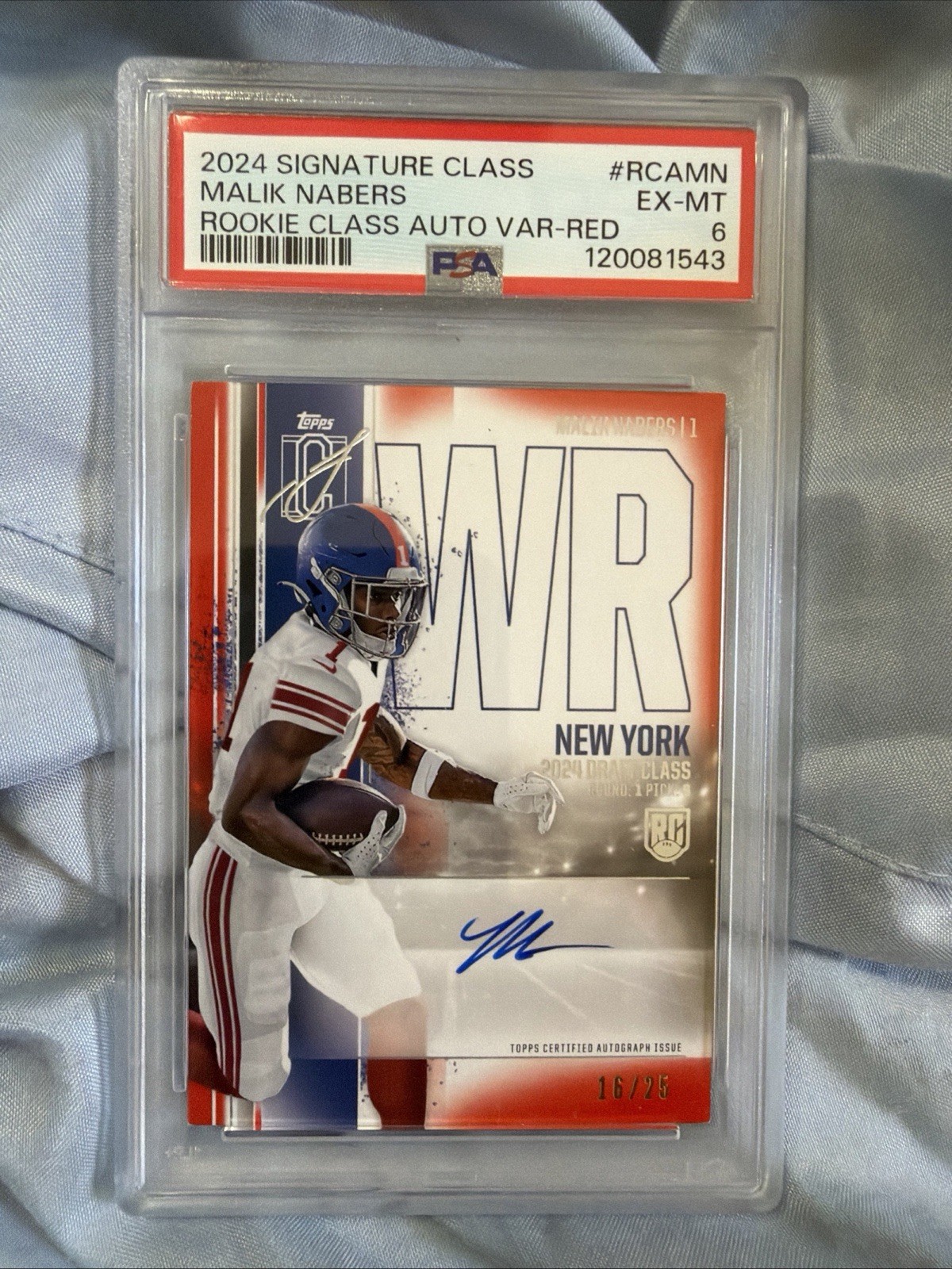 2024 Topps Signature Class Football Malik Nabers RC /25 Red Variation Auto PSA 6