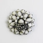 Vintage Milk Glass Brooch Pin Dome Japanned Finish 50s Mid-Century Black & White
