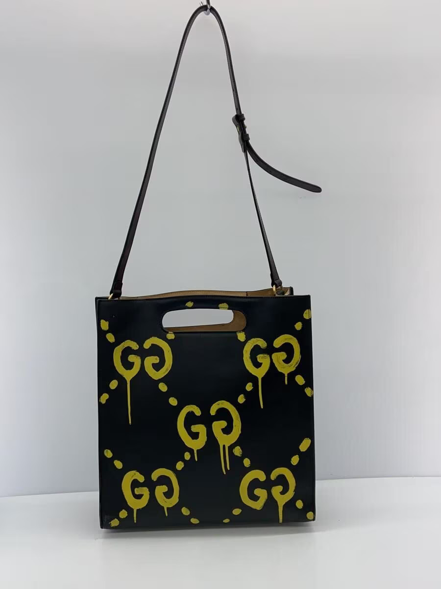 GUCCI Tote Bag_GUCCI Embossed_Ghost Leather BLK 414476 CVLPT 8603