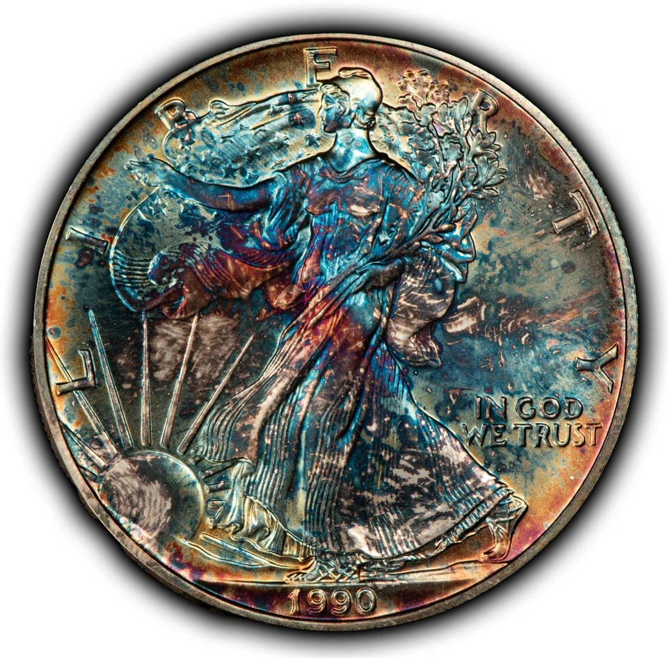 American Eagle 1990 1 oz plata - PQ Monster Rainbow Toning - SKU-B5255 Foto 2 de 4