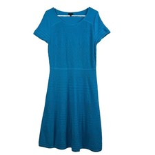 Talbots Blue Turquoise Textured Knit Dress Large Fit and Flare Short Sleeved