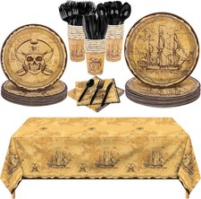 169 Pieces Pirate Tableware Set, Pirate Treasure Map Party Plates and Napkins