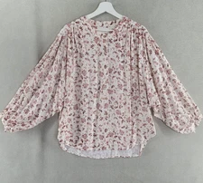 Xirena Shirt Womens Large Ivory Red Floral Balloon Sleeve Button Front Cottage