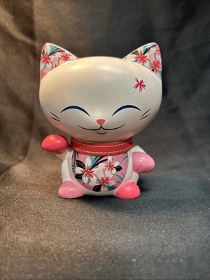 Mani The Lucky Cat~White Floral Boho Maneki Neko The Aird Group