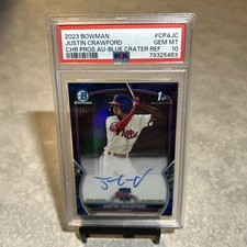 2023 Bowman Chrome Justin Crawford Blue Crater 1st On Card Auto /150 Psa 10!