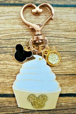 Gold Glitter Dole Whip Mickey Swivel Heart Key Chain Backpack Tag Purse Charms