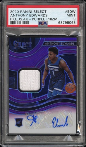 Anthony Edwards Rookie Card Auto RC RPA 2020 Panini Select Purple /99 PSA 9