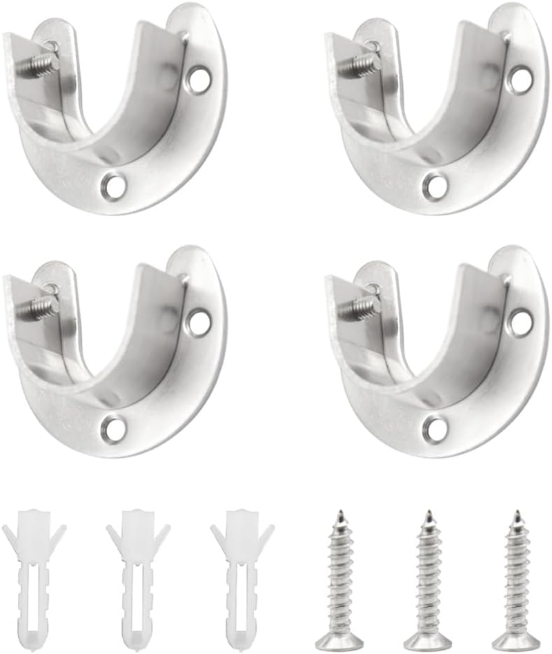 4Pcs Closet Pole Sockets Stainless Steel U-Shaped Flange Rod Holder with Screws