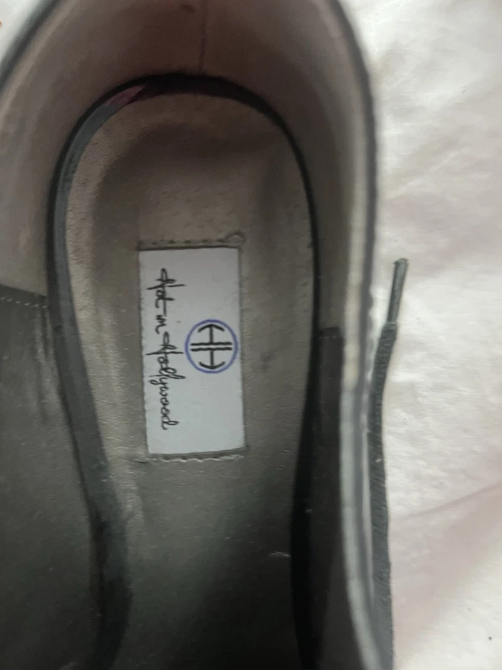 Womens Round Toe Block Heel Oxford Lace Up Shoes Black Tweed Fabric & - Image 2 of 4