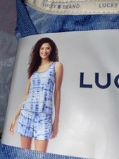 Lucky  Brand Ladies 4 Piece Pajama Set Super Soft Knit Fabric Tied Blue XXL 