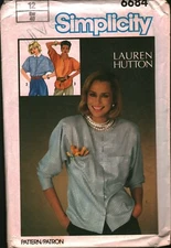 6684 Vintage Simplicity SEWING Pattern Misses Fly Front Blouses Loose Fitting