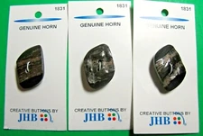 (3) VINTAGE JHB 1 3/8" BLACK GENUINE HORN 2-HOLE BUTTONS NOC-J714