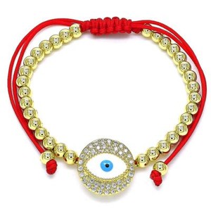Authentic 14K Gold Plated RED STRING Adjustable Bracelet CZ Round Blue Evil Eye Protection
