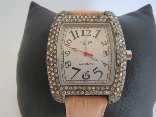 LOCMAN DIAMOND made Italy Soft Peach Leather Strap Diamond Bezel Women's WATCH