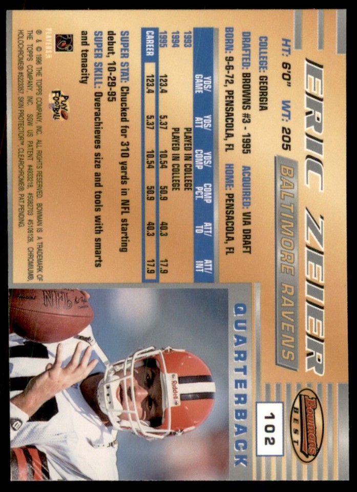 1996 BOWMAN S BEST ERIC ZEIER BALTIMORE RAVENS 102 EBay 1996-bowman-s-best-eric-zeier-baltimore-ravens-102-ebay