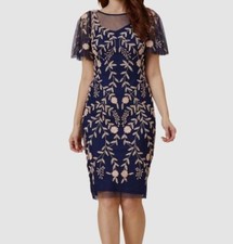 Adrianna By Adrianna Papell Blue Embellished Flutter-Sleeve Sheath Dress Size 2