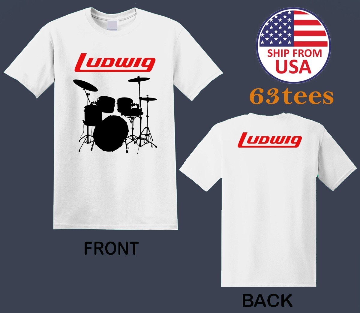 Ludwig Drums Cymbals Men's White Size S to 5XL