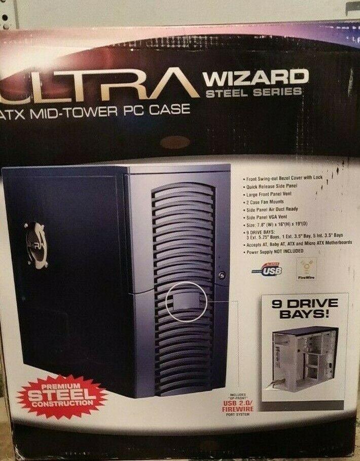 Ultra ULT31584 Wizard ATX Mid-Tower with FireWire PC Gamer Case Steel MS BLUE