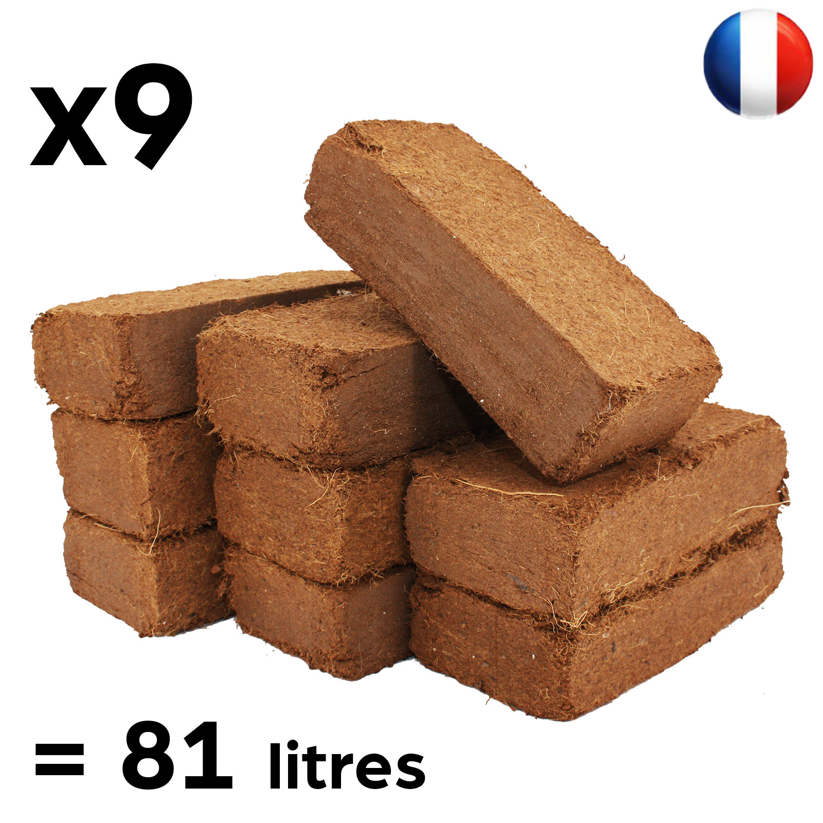 Pack de 9 blocs coco substrat organique de haute porosité