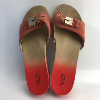 Dr Scholls Original Collection Sandals M Wooden Peach Color Leather Slide  Clog