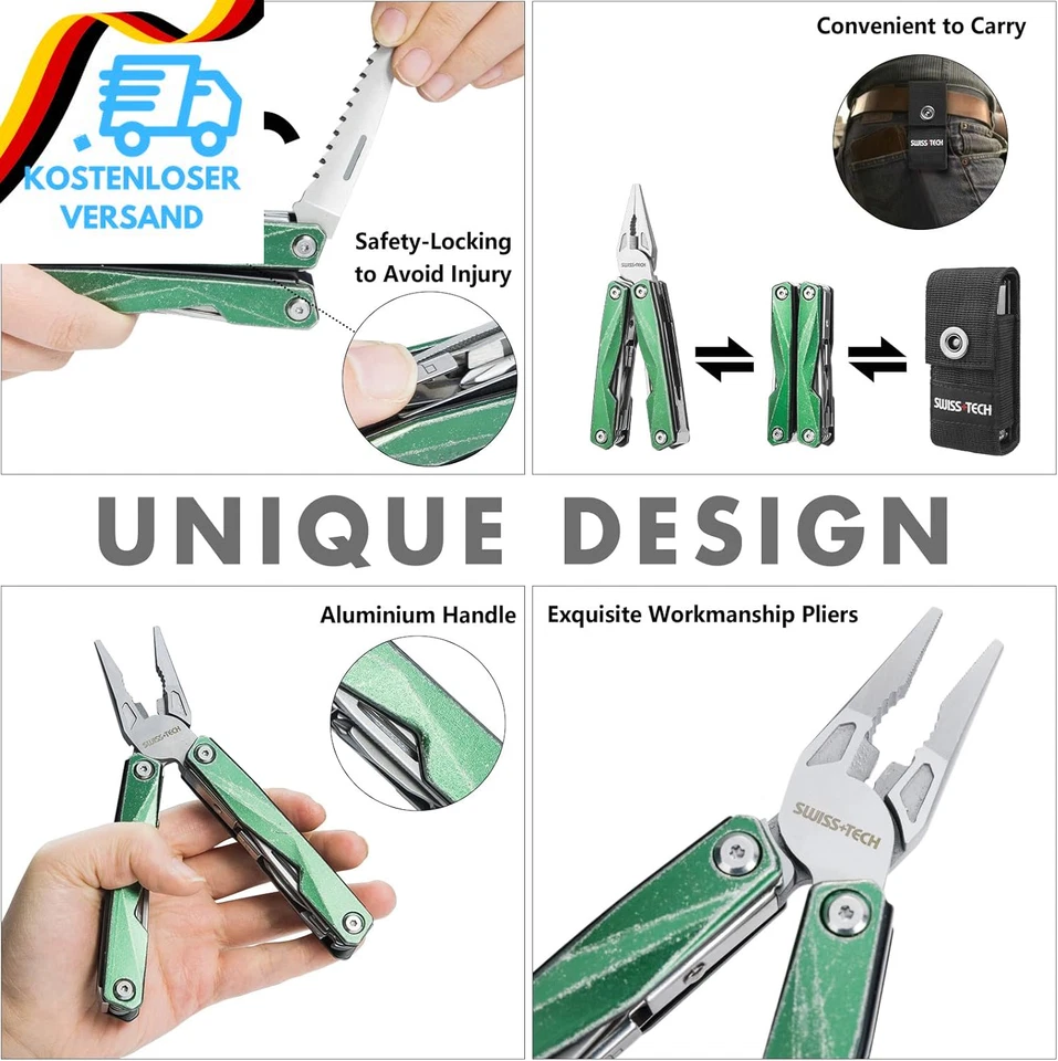 Swiss+Tech Multifunktionszange 16-In-1, Faltbare Mulitool Edelstahl Multifunktio - Bild 4 von 4