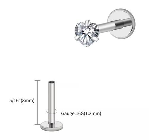 TRAGUS Helix Bar Cartilage Style Me Crystal Screw In Earring Flat Back Labret - Picture 15 of 17