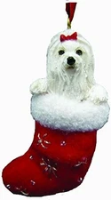 MALTESE in Stocking Christmas Ornament-Santa's Little Pals-by E&S Pet