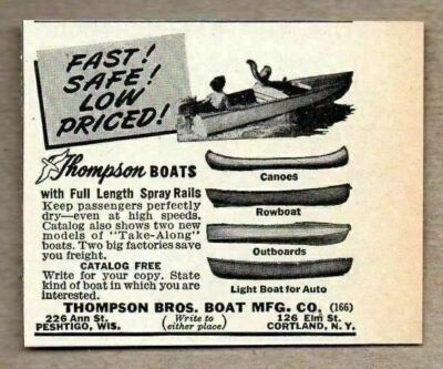1951 Print Ad Thompson Boats with Spray Rails Peshtigo,WI Cortland,NY